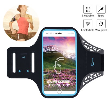 Water Resistant Cell Phone Armband, 6 Inch Case - Adjustable Reflective Workout Band, Key Holder & Screen Touch - for iPhone X, 8, 7, and Samsung Galaxy S9, S8, Note 8, Google (Best Workout Band For Iphone 6)