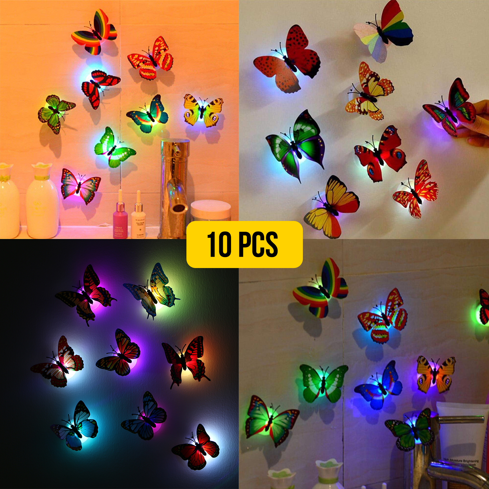 Wall Decor Happy Event 1wall Sticker 10 Pcs Butterfly Led Lights