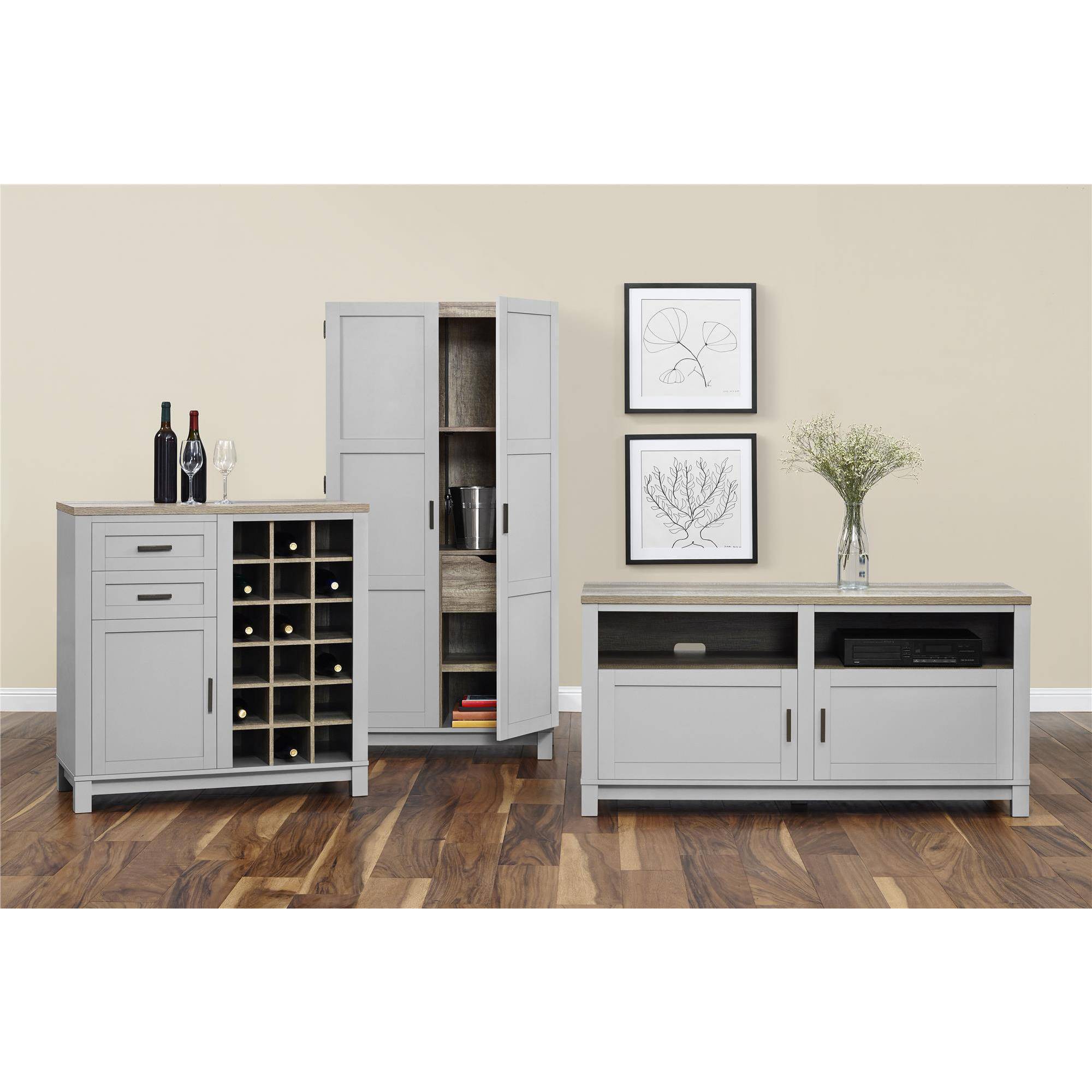 Better Homes and Gardens Langley Bay TV Stand for TVs up to 60'', Gray/Sonoma Oak