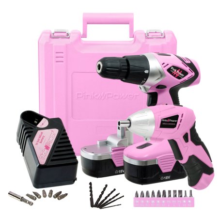 - Pink Power PP1848K 18V Cordless Drill Driver and Electric Screwdriver Set - Drill Kit with Charger, Two Batteries and Drill Bit Set