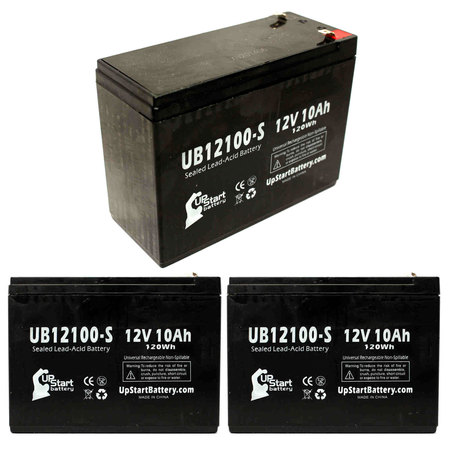3x Pack - B & B Battery BP10-12 Battery Replacement -  UB12100-S Universal Sealed Lead Acid Battery (12V, 10Ah, 10000mAh, F2 Terminal, AGM,