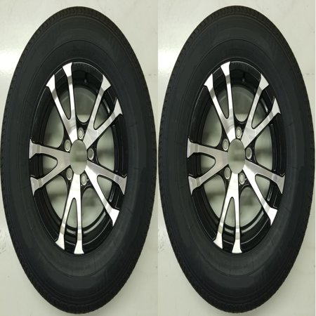 - 2-Pk Eco Trailer Tire Rim ST175/80D13 Load C 5 Lug Aluminum Avalanche Blk Spoke
