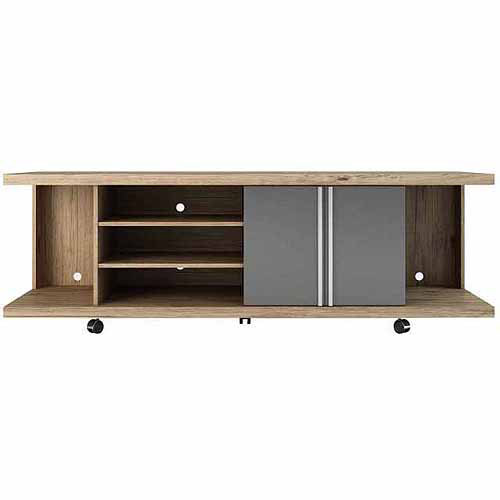 Manhattan Comfort 5-Shelf Carnegie TV Stand, Nature and Metallic Onyx