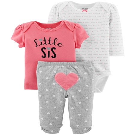 Carters Knit Set - Child Of Mine By Carter's Long Sleeve Bodysuit, T-Shirt & Pants, 3pc Outfit Set (Baby Girls)