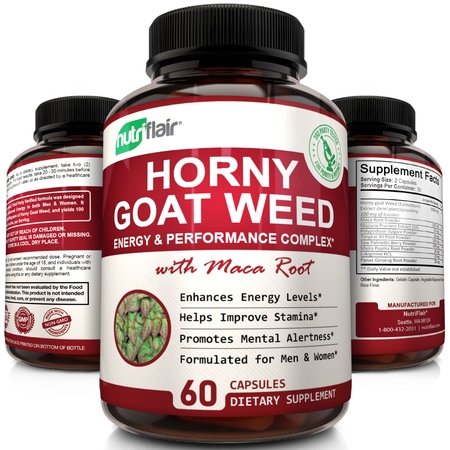 NutriFlair Horny Goat Weed Extract, 1000mg Epimedium with Maca Root, Panax Ginseng, Saw Palmetto - Sexual Energy Complex & Libido Support for Men and (Best Saw Palmetto Extract)