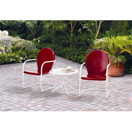 Mainstays Retro C-Spring 3-Piece Metal Outdoor Chat Set, Red, Seats 2