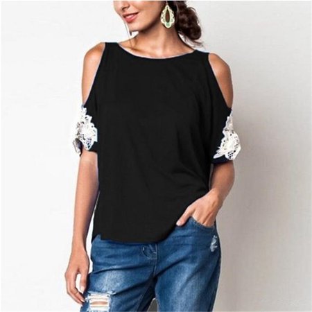 - Summer Women's Clothing Fashion Casual Lace Short Sleeve Shirt Strapless Loose Top