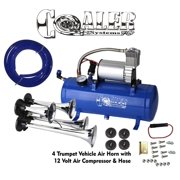 Loudest Electric Car Horns 4 Trumpet Air Horn 12v Compressor Kit Blue Tank With Gauge For Car Train Truck