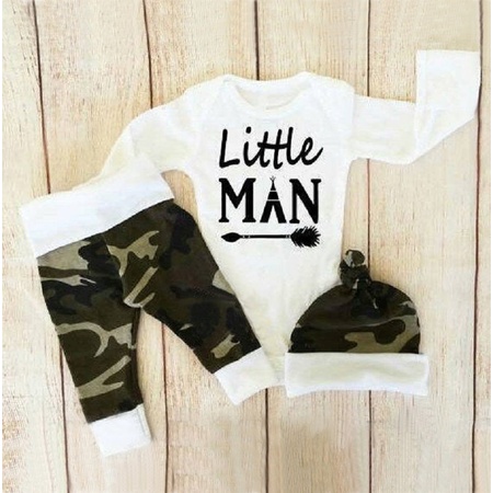 3Pcs Newborn Baby Boys Camouflage Tops Romper Pants Hat Outfits Set