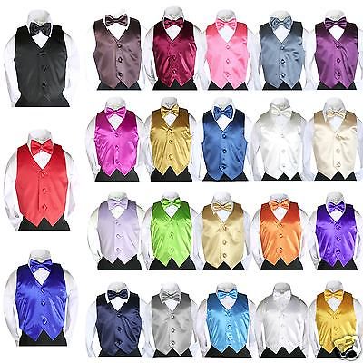 - 2pc Set Satin Vest Bow Tie Baby Toddler Kids Teen Formal Boys Suits 23 Color S-7