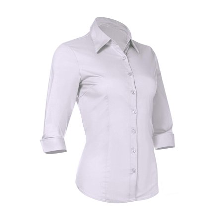 - Pier 17 Women’s Button Down Shirts Tailored 3/4 Sleeve Shirt, Stretchy Material (X-Small, White)