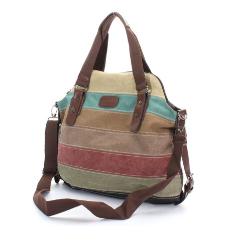 Cotton Striped Shoulder Bag Fashion Stripe Leisure Multicolor Canvas Shoulder Bag Tote Handbags for Women Cross Body Bag ()