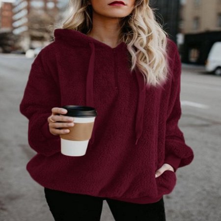 Fuzz Sweater (Women's Pullover Hoodie for Women, Long Sleeve Hooded Fleece Sweatshirts for Juniors, Wine Red / Gray Fashion Sweater Outwear for Women, Autumn Winter Warm Fuzzy Zip Up Hoodies Tops for)