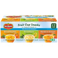 (12 Cups) Del Monte Fruit Cup Snacks No Sugar Added Assorted Flavors, 4 oz cups