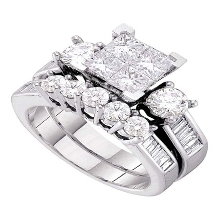 White Gold Ladies Bridal Rings - 10kt White Gold Womens Princess Diamond Bridal Wedding Engagement Ring Band Set 3.00 Cttw Diamond Fine Jewelry Ideal Gifts For Womens Gift Set From Heart