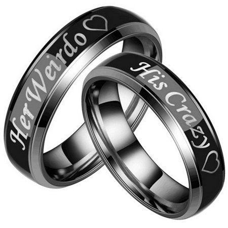 Wedding Ring Women Mix Metals Couple's Matching Ring Her Weirdo and His Crazy Color Changing His and Her Matching Wedding Band in Stainless Steel for Men and Women, Comfort Fit (Style 1c5032) ()