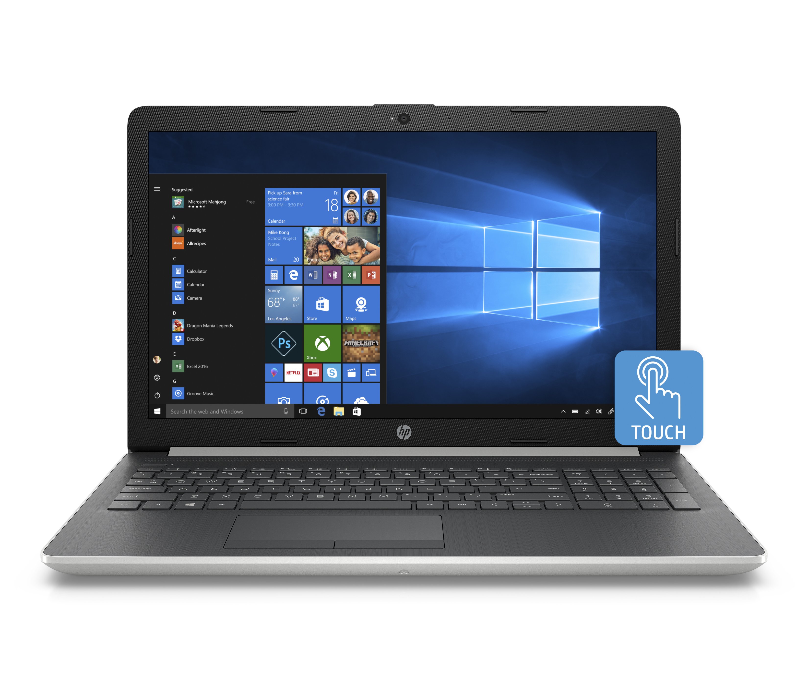 HP 15 Graphite Mist Laptop 15.6" Touchscreen , Intel Core i5-8250U, Intel UHD Graphics 620, 1TB HDD + 16GB Intel Optane memory, 4GB SDRAM, DVD, 15-da0053wm