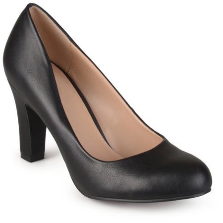 Black Wide Heel Classic Pump - Women's Chunky Heel Matte Finish Pumps