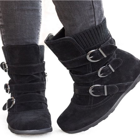 Womens Winter Warm Matte Booties Shoes Buckle Flat Short Ankle Snow