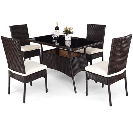Costway 5 Piece Outdoor Patio Furniture Rattan Dining Table Costway 5 Piece Outdoor Patio Furniture Rattan Dining Table Cushioned Chairs Set