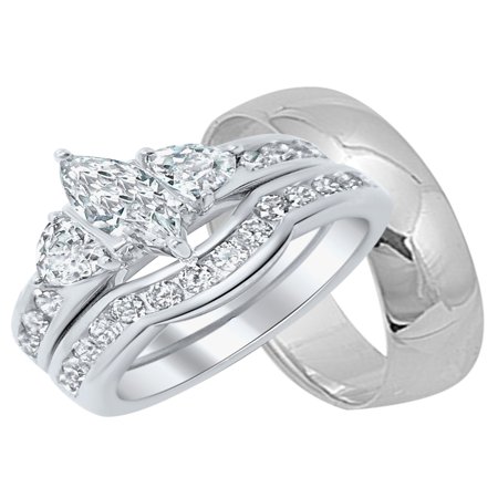 Him Ring Set - His and Her Wedding Rings Set Sterling Silver Wedding Bands for Him and Her (6/11)