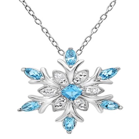 Swarovski Elephant Necklace - Amanda Rose Collection Sterling Silver Blue and White Snowflake Pendant Necklace with Swarovski Crystals