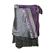 Mogul Womens Wrap Around Skirt 2 Layer Printed Silk Sari Magic Wrap Skirts
