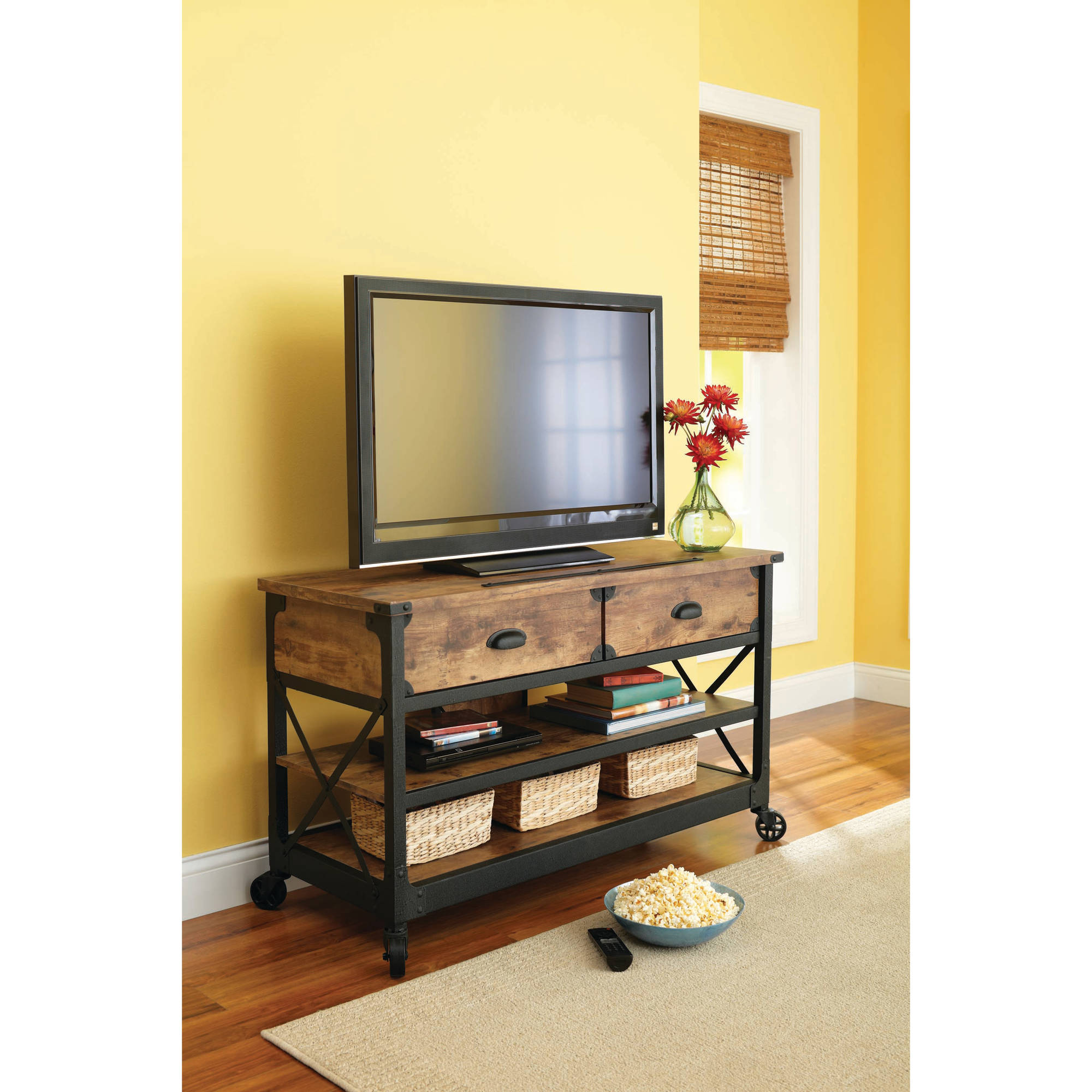 Better Homes and Gardens Rustic Country Antiqued Black/Pine Panel TV Stand for TVs up to 52''