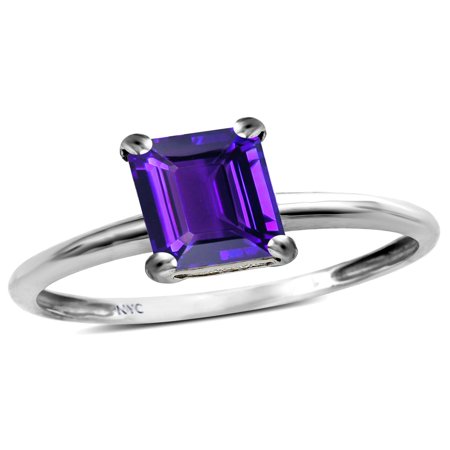- Star K Classic Octagon Emerald Cut 8x6mm Genuine Amethyst Solitaire Engagement Promise Ring