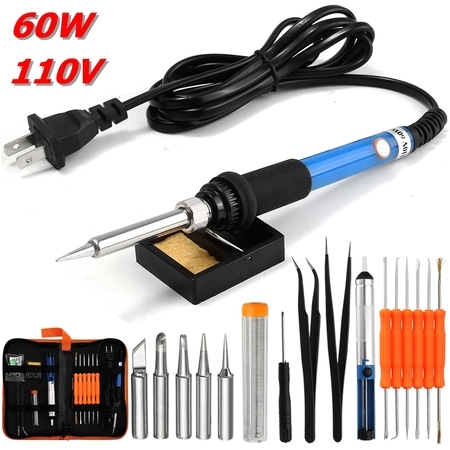 19 pcs Pro 60W 110V Adjustable Electric Temperature Welding Soldering Iron Tool Kit Set (Best Soldering Iron For Circuit Board Work)