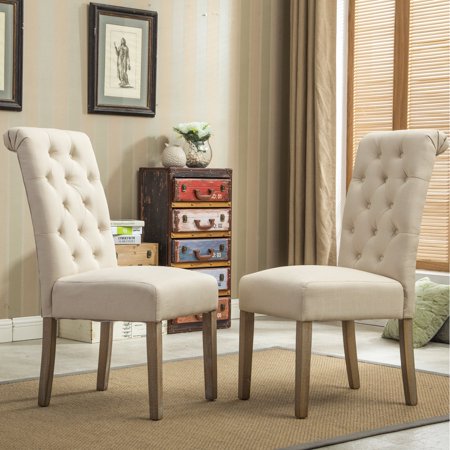 Roundhill Furniture Habit Solid Wood Tufted Parsons Dining ...