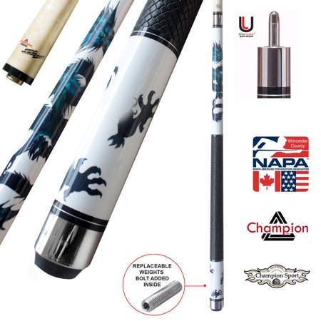 Champion White Dragon Pool Cue Stick with Predator Uniloc Joint, Low Deflection Shaft (18 oz, 11.75 mm, Tiger (Best Low Deflection Pool Shaft)