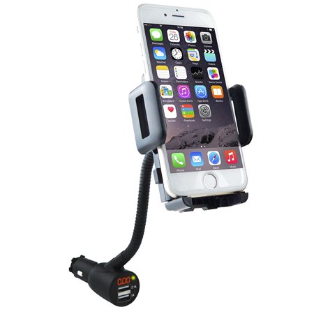 SOAIY 3-in-1 Cigarette Lighter Phone Holder Cradle Gooseneck Car Mount Charger with Dual USB 3.1A Charging Ports for iPhone X 8 8 Plus 7 7 Plus 6 6s Plus, Samsung Galaxy S8 S7 S6 S5, (Best Car Mount For Samsung Galaxy S3)