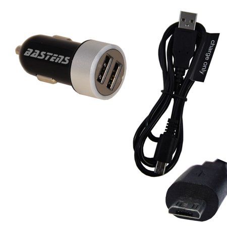 Contour Pocket - 2in1 mini lighted fast 2.4 Amp 12W car charger kit with double USB power ports 22 awg charge only cable pocket sized for travel designed for Samsung Contour