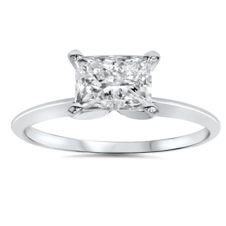 - 1ct Solitaire Princess Cut Diamond Engagement Ring 14K White Gold