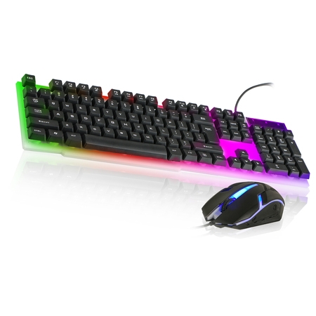 TSV Gaming Keyboard Mouse Combo, Rainbow LED Backlit 104 Keys USB Wired Keyboard and Mouse Combo for Windows, Laptop, Notebook, PC, Desktop, (Best Wired Mouse For Laptop)