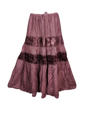 Mogul Womens Tiered Skirt Velvet Touch Rayon A-LINE Boho Chic Hippy Gypsy Medieval Vintage Skirts