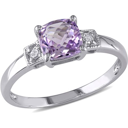 Amethyst Trillion Ring - 4/5 Carat T.G.W. Amethyst and Diamond-Accent Sterling Silver 3-Stone Ring