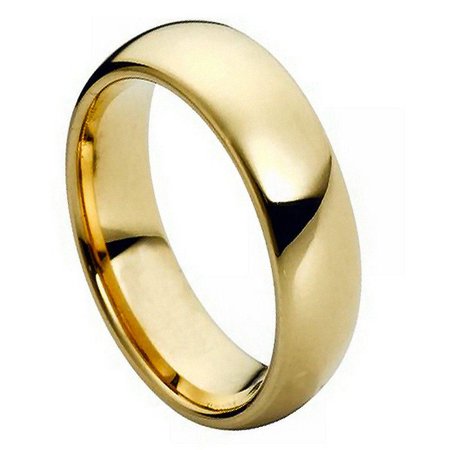 - 7mm Tungsten Carbide High Polish Gold Plated Classic Dome Wedding Band Ring For Men Or Ladies