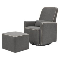 DaVinci Olive Upholstered Swivel Glider with Bonus Ottoman in Dark Grey with Cream Piping