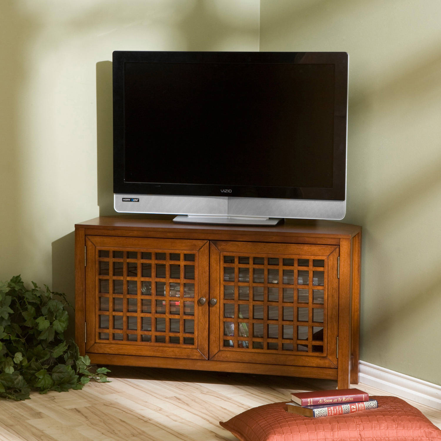 Alva Walnut Corner Media Stand, For TVs Up To 40''