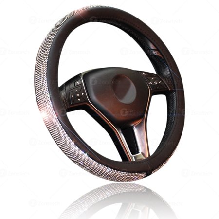 - Zone Tech Shiny Bling Steering Wheel Cover - Crystal Steering Wheel Cover with PU Leather Backing