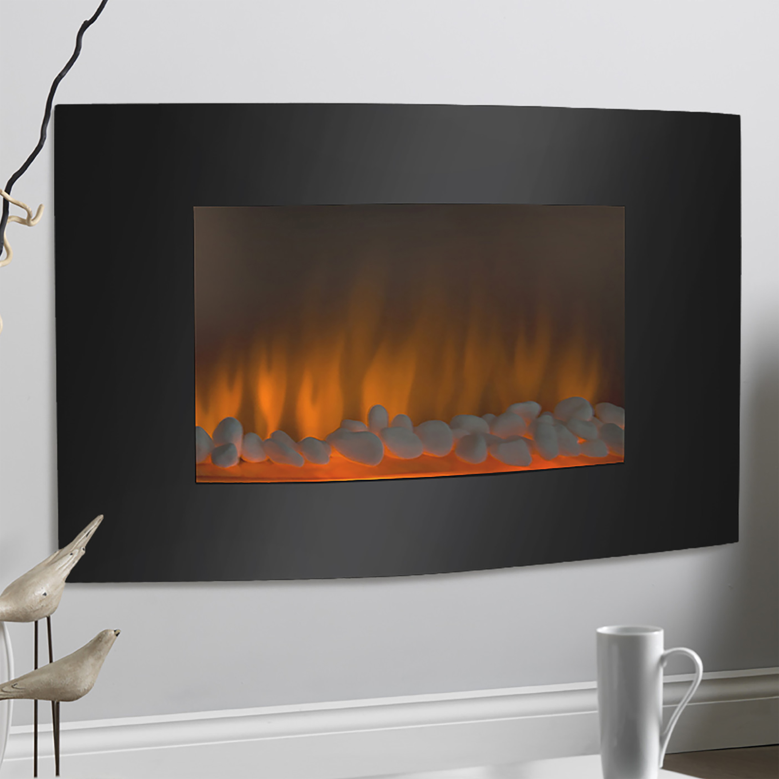 Large 1500W Heat Adjustable Electric Wall Mount & Free Standing Fireplace Heater with Glass XL