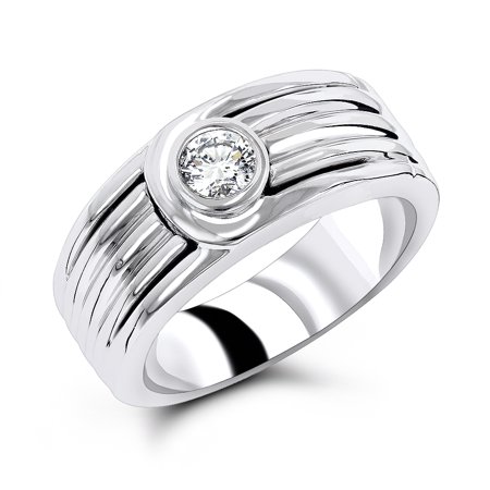 Diamond Solitaire Mens Band Rings 14K Mens Natural 0.25 Ctw Diamond Wedding Band Solitaire Ring (White Gold Size 6) ()