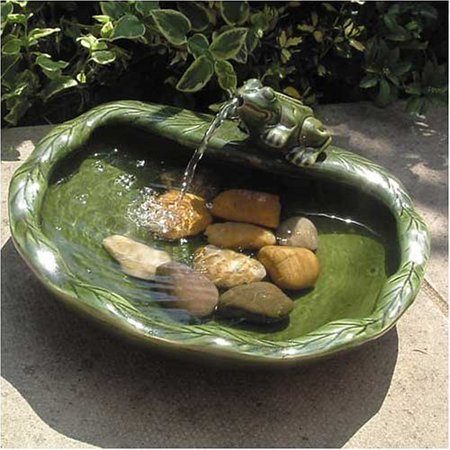 - Smart Solar Green Glazed Ceramic Frog Solar Bird Bath Fountain
