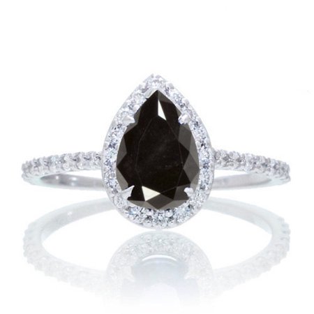 - Halo 1.25 Carat Classic Pear Cut Black Diamond With Diamond Celebrity Engagement Ring in 10k White Gold