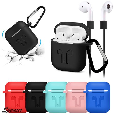 Dark Silicone Protective Skin (Spencer Silicone AirPods Case Shockproof Earphone Protective Cover Skin for AirPods Charging Case with Headphone Cord Strap)
