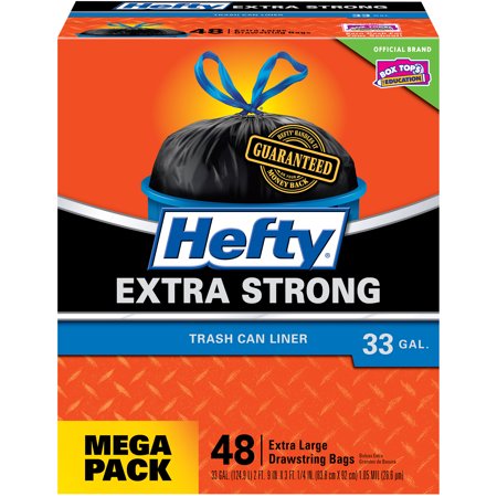 Hefty Strong Large Black Garbage Bags, 33 Gallon, 48 (Best Kitchen Garbage Bags)