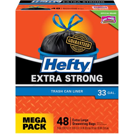 Hefty Strong Large Black Garbage Bags 33 Gallon 48 Count