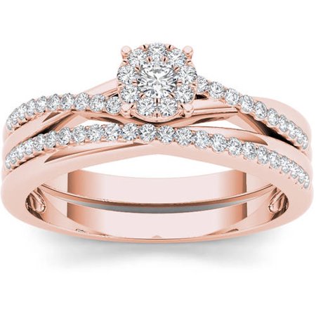 - 1/4 Carat T.W. Diamond 10kt Rose Gold Criss Cross Shank Engagement Ring Set